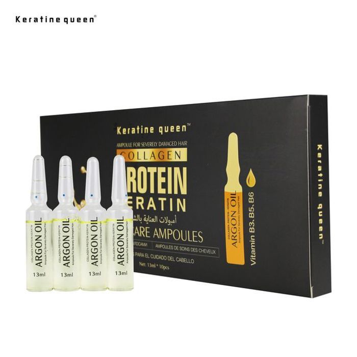 Keratine queen ampoules pour cheveux abimés à l'hule d'argan (13ml * 10 pièces ) hydratant, traitement, réparateur