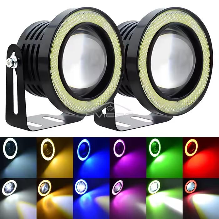 2pcs anneau lumineux led cob phare antibrouillard pour motos et voiture rouge 12v 200 metre range(Couleur aléatoire)