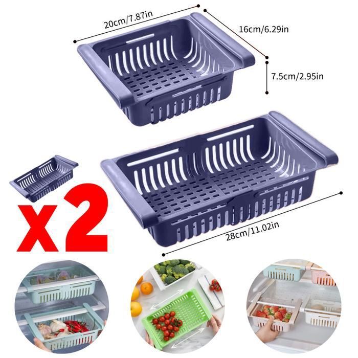 2 Paniers de rangement extensible pour réfrigérateur Bac de Rangement Multifonctionnel pour la Cuisine et la Maison