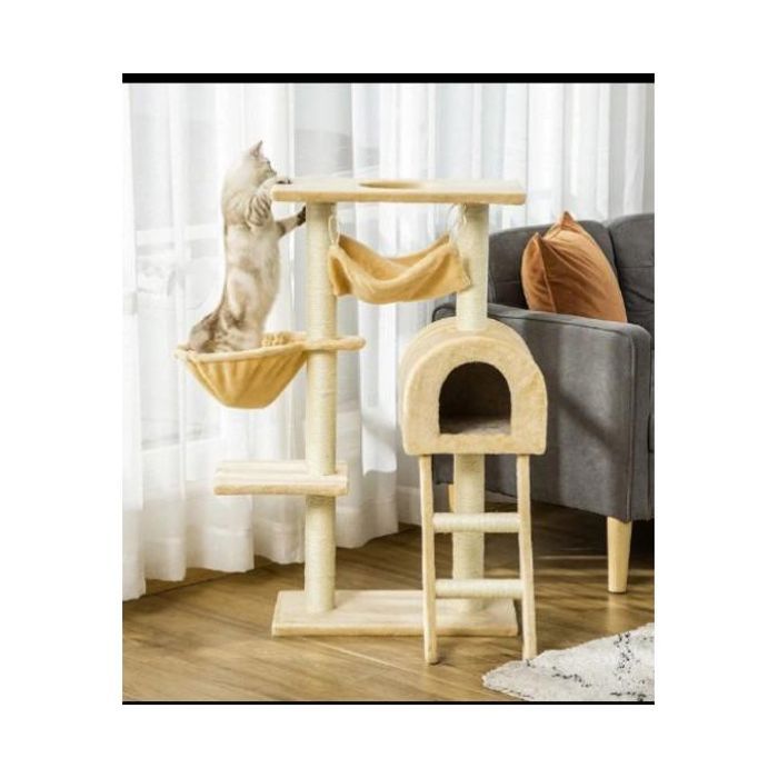 Genres PawHut Arbre à Chat griffoir Arbre à Grimper Tour de Jeu Stable à Plusieurs Niveaux Centre d'activités Hauteur 98 cm