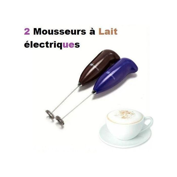 Lot de 2 Mousseurs à Lait Électriques - Fouet Inox, pour Cappuccino et Chocolat Chaud,  Couleurs aléatoires