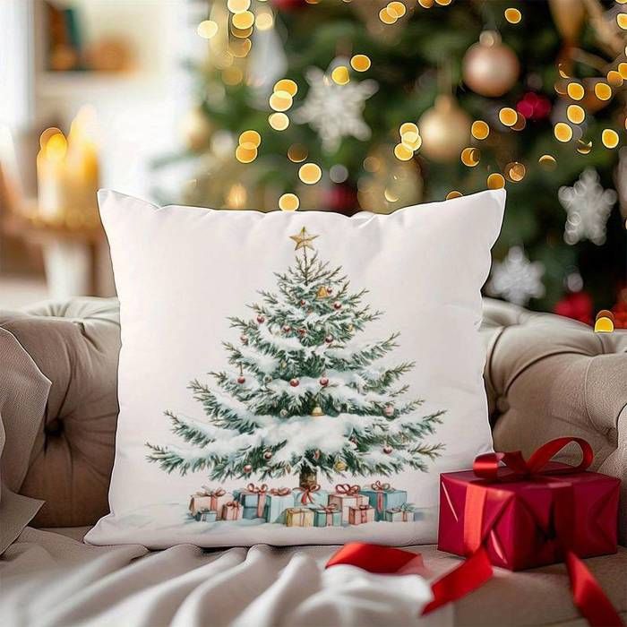 Housse de coussin - OUTFITS AND MORE - Imprimé arbre de Noël - 40x40cm - 70% coton - Déhoussable