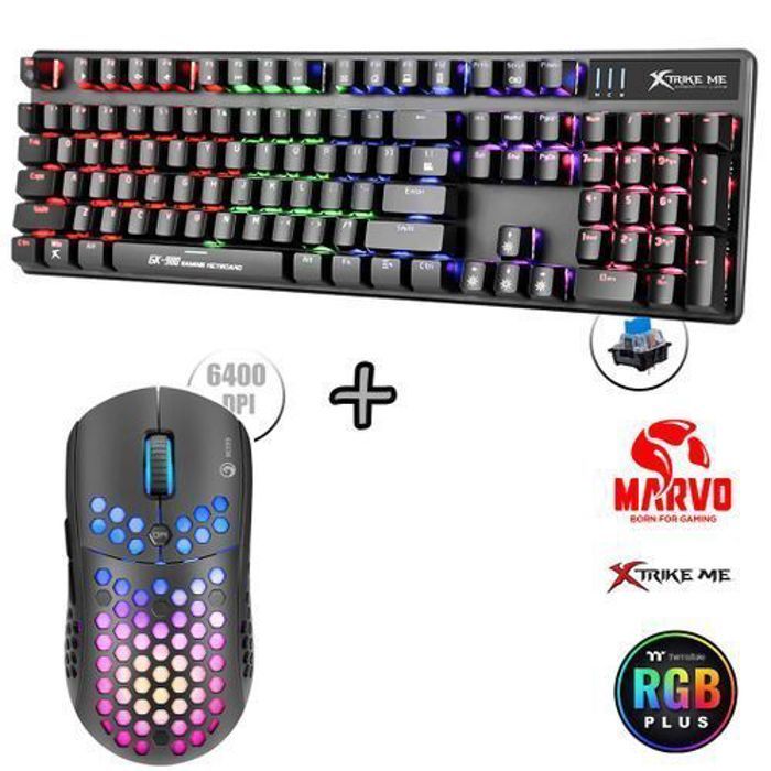 Clavier et Souris de Jeu - Marvo - GK-980 RAINBOW - Mécanique - RGB - 6400 DPI