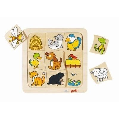 Puzzle en bois GOKI - Qui vit où - Animaux - 9 éléments