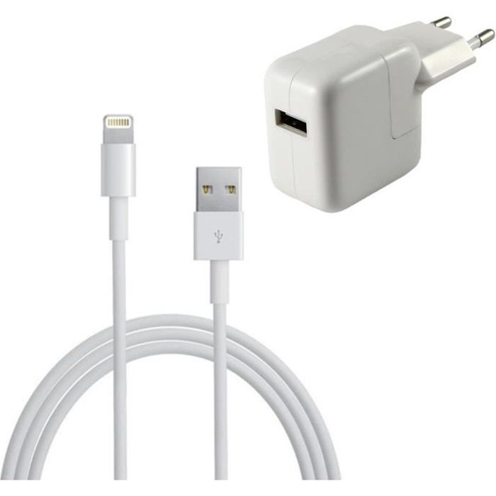[Kompatibel iPad 2017 - 2018 - AIR - MINI - PRO] Kabel 1M + Vit Väggladdare [Phonillico®]
