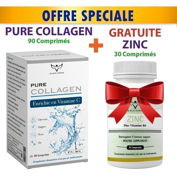 PACK = PURE COLLAGEN 90 Comprimés + Gratuite ZINC 30 Comprimés