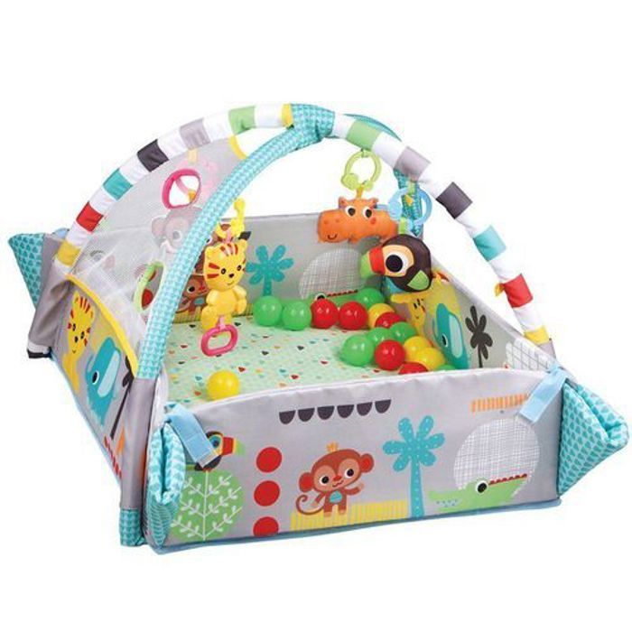 Tapis d'éveil et d'activité de gymnastique pour bébé - 30 balles colorées et 4 hochets détachables incluses