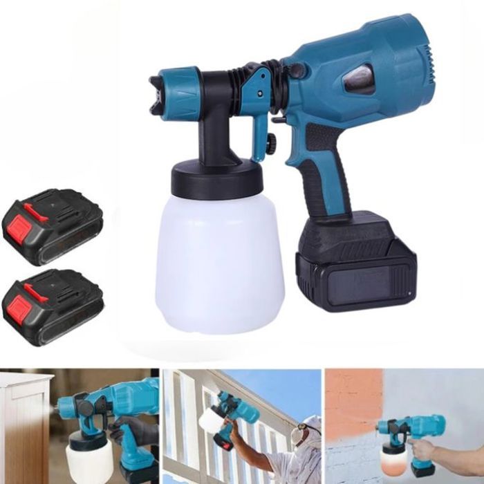 Pulvérisateur de peinture sans fil électrique avec 3 batteries, idéal pour des applications rapides et efficaces.