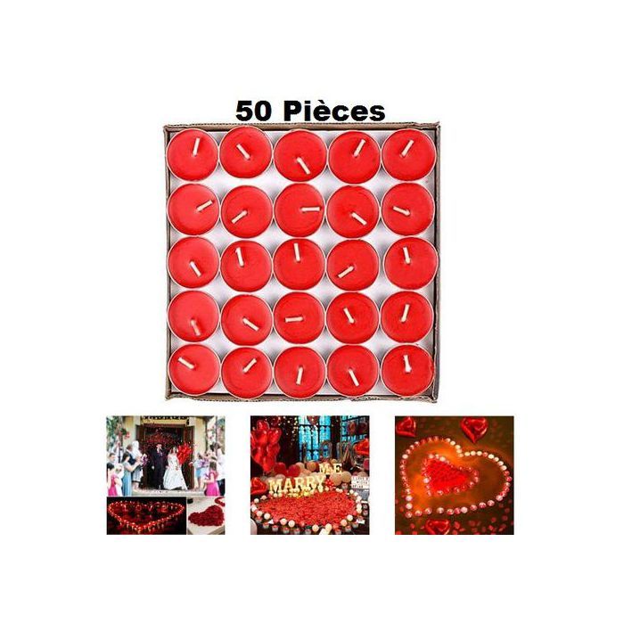 Pack de 50 Bougies rouges parfumées, décoratives & romantiques, Tea lights