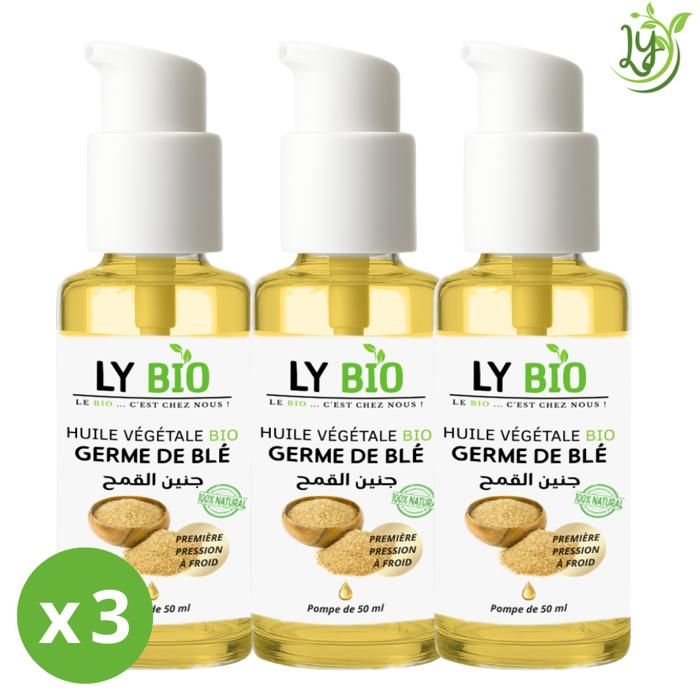 Huile de germe de blé - LYBIO - 50ml - Lot de 3 - Nourrissant - Tous types de cheveux