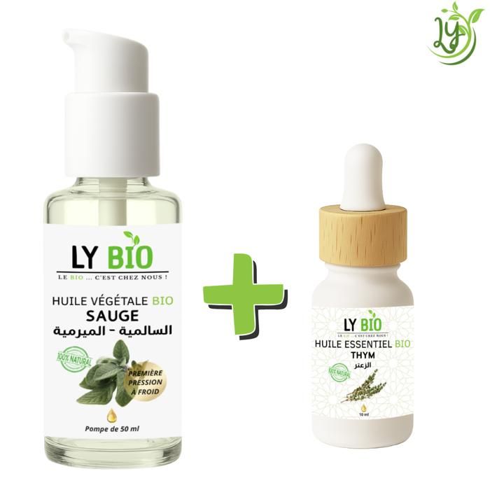 LYBIO PACK HUILE SAUGE 50ML - POMPE + HUILE ESSENTIEL THYM 10ML