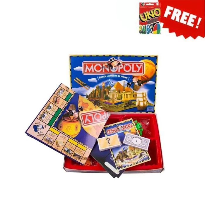 Monopoly édition merveilles du monde + uno card gratuit