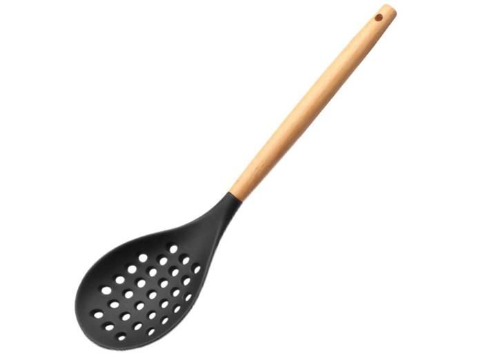 Spatule Ecumoire en silicone avec poignée en bois