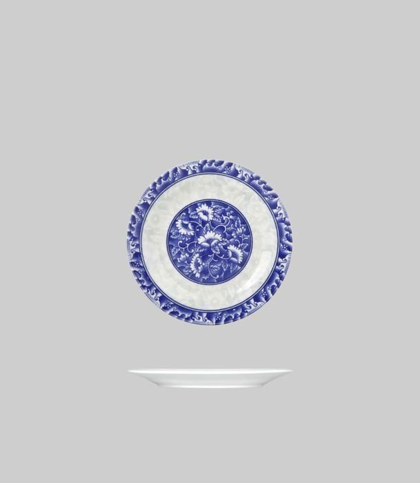 Assiette plate - Porcelaine - Ronde - 15,2cm - Rebord bleu - 1 pièce