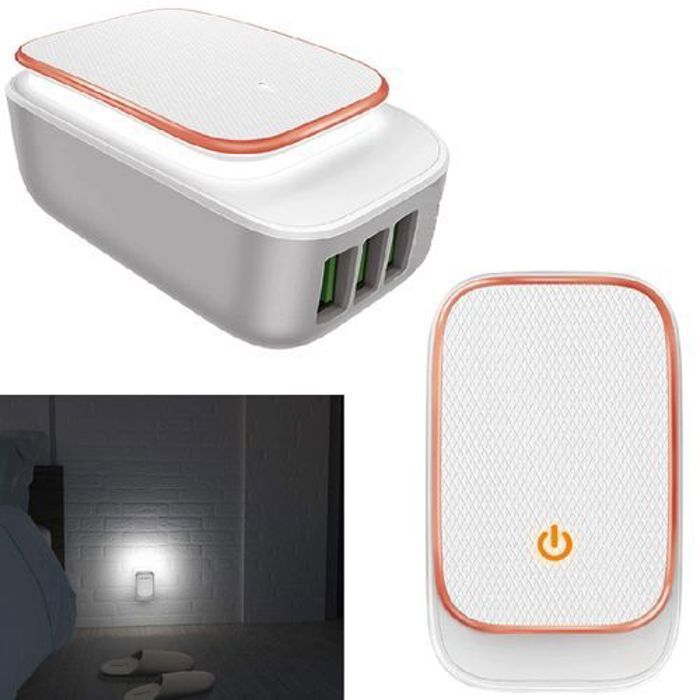 Chargeur - iRange - 4 en 1 - 3 Ports USB - Lumière LED - Design Compact