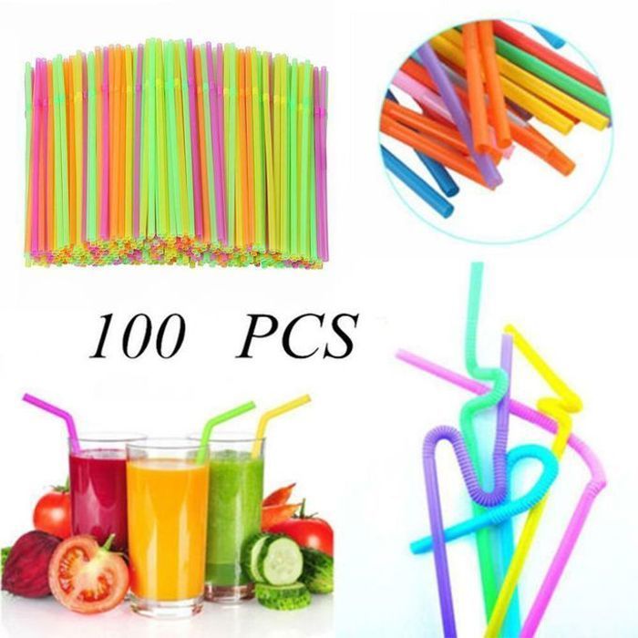 Pailles en Plastique Épaisses - Réutilisables - 100 Pièces