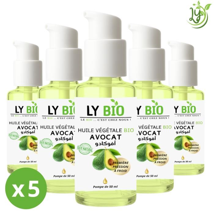 Huile Végétale - LYBIO - Avocat - 50ml - Lot de 5 - Hydratant pour Cheveux Abîmés