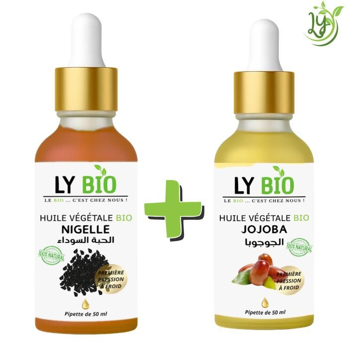 Pack Huile Nigelle & Jojoba - LYBIO - 50ml - Pipette - Hydratant - Tous types de cheveux