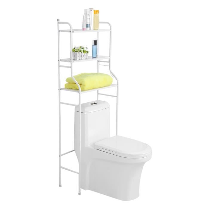 Meuble de salle de bain - Etagère de toilette - Fer - Blanc - 56 x 25 x 151 cm