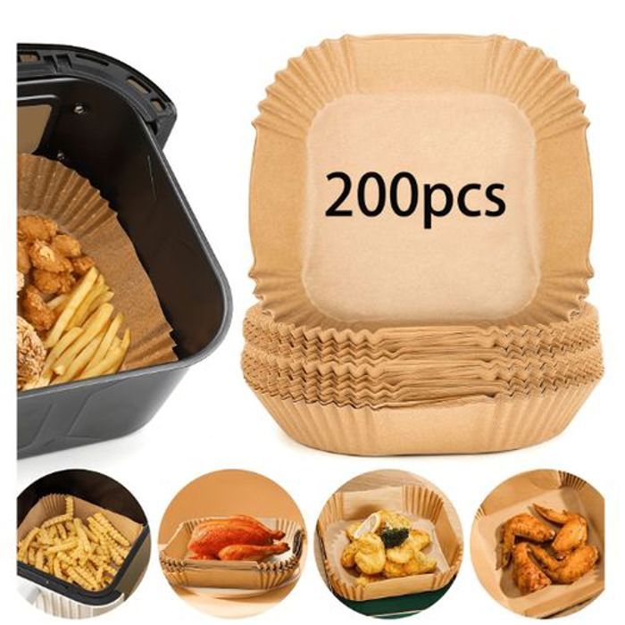 Lot de 200 Pcs Papier Cuisson Pour Air Freyr Prédécoupé en Forme Carrée