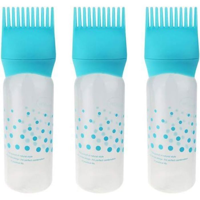 3 x Flacon de coloration pour soins cheveux avec peigne, Bouteille de shampoing