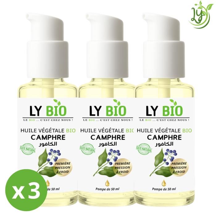 Huile Végétale Capillaire - LYBIO - Camphre - Lot de 3 - 50ml - Hydratant