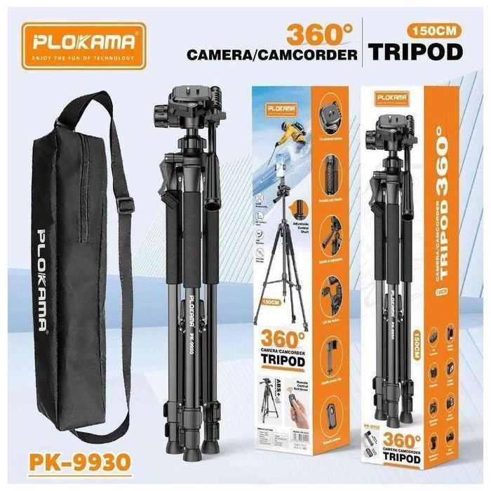 PLOKAMA Trépied Professionnel PK 9930 Support Caméra et Smartphone jusqu’à 150 cm avec Tête Structure en Aluminium avec Télécommande