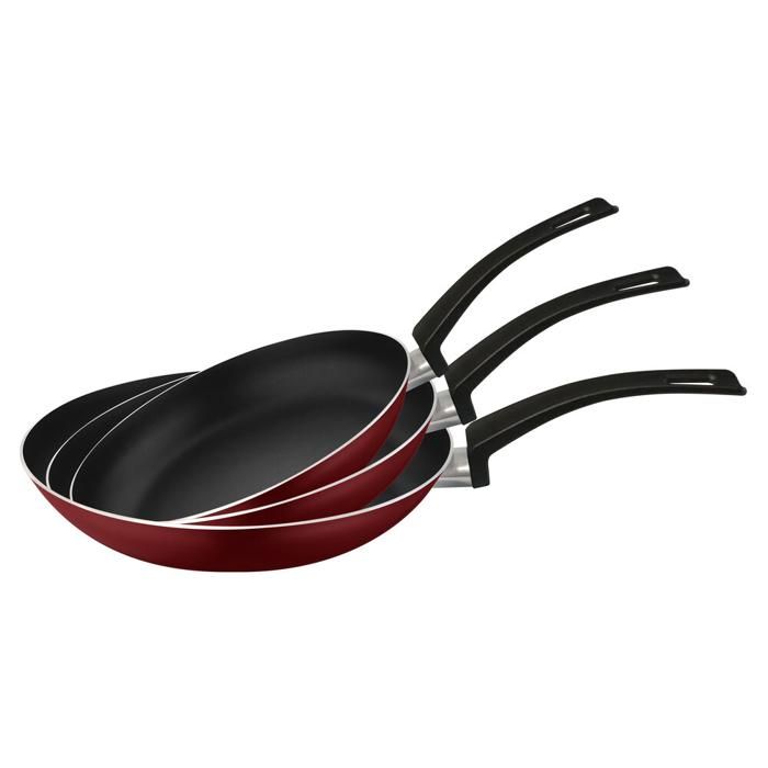 Set de 3 poêles 18-22-26cm bordeaux ROSETTA-Couleur Aléatoire