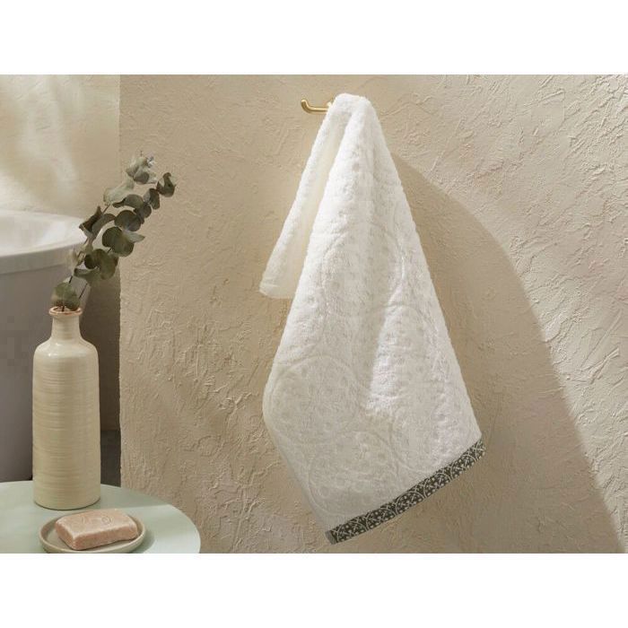 Serviette Invité - Séville - Blanc à Liseré Vert - 30 x 50 cm - 100% Coton - 550 g/m²