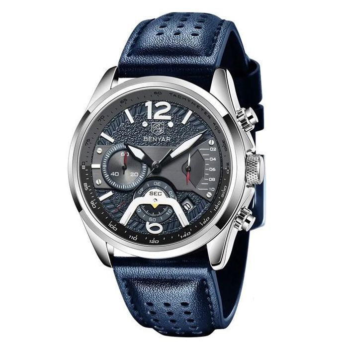 Montre - Benyar - BY-5171 B - Cuir Bleu - Chronographe - Étanche 3 ATM