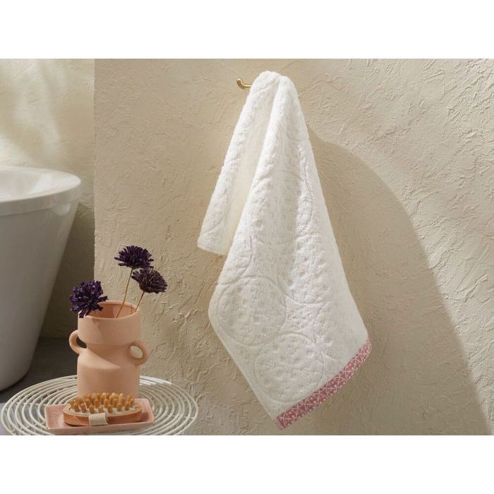 Serviette Invité - Séville - Blanc à Liseré Rose - 30 x 50 cm - 100% Coton - 550g/m²