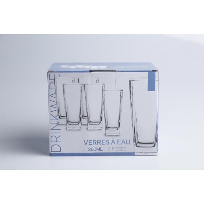 Verres à Eau - Y2001 - Ensemble de 6 - 260 ml - Transparent - Compatible lave-vaisselle