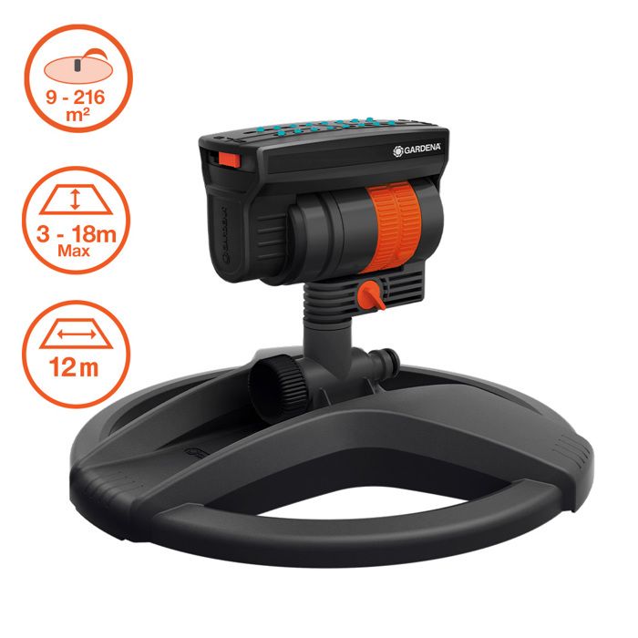 GARDENA Arroseur oscillant AquaZoom Compact – Surface 216m² – Portée 18m max – Résistant UV et gel – Garantie 5 ans (18708-20)