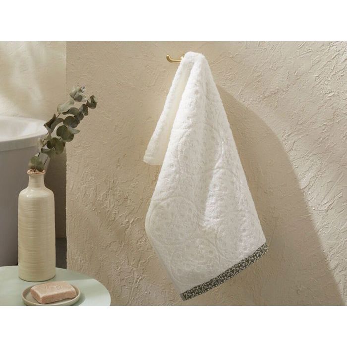 Serviette Invité - Séville - Blanc à Liseré Vert - 50 x 100 cm - 100% Coton - 550 g/m²