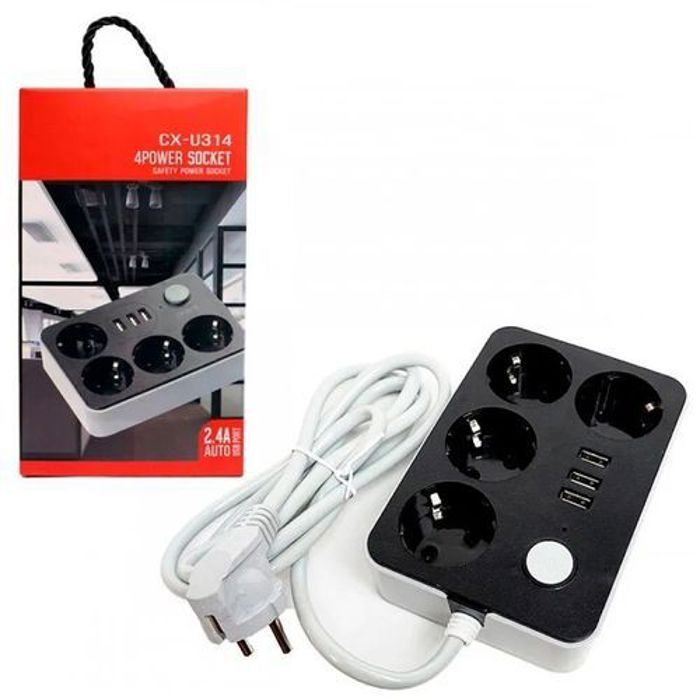 Prise de courant Chargeur Murale Secteur Power Strip 1.8m -2.4A avec 3ports Usb