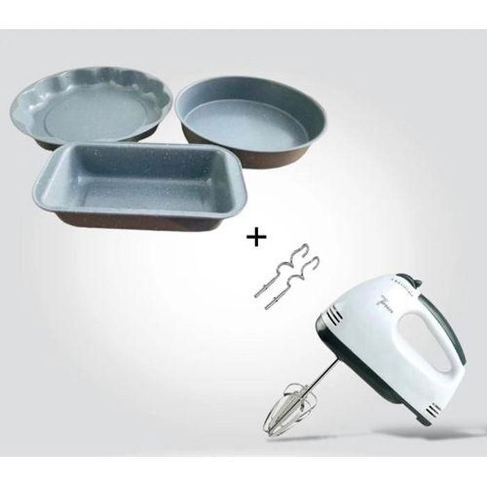Pack 1 batteur 150 W finition bateur couleur aleatoires  et 3 moules à cakes en granit premum