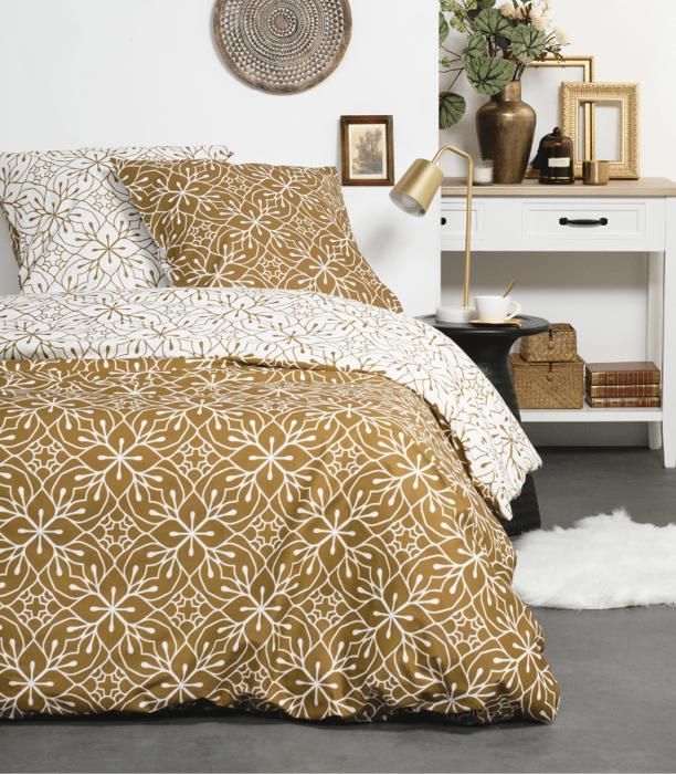 Parure de lit - MOBILIUM - Housse 160x200cm - Drap plat 240x300cm - 2 taies 50x70cm - Chic et élégant