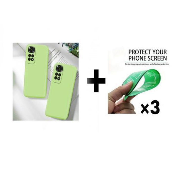 Case Pack : 2 Pochette Redmi Note 11S 4G Silicone Vert Et Vert + 3 Protection Incassable