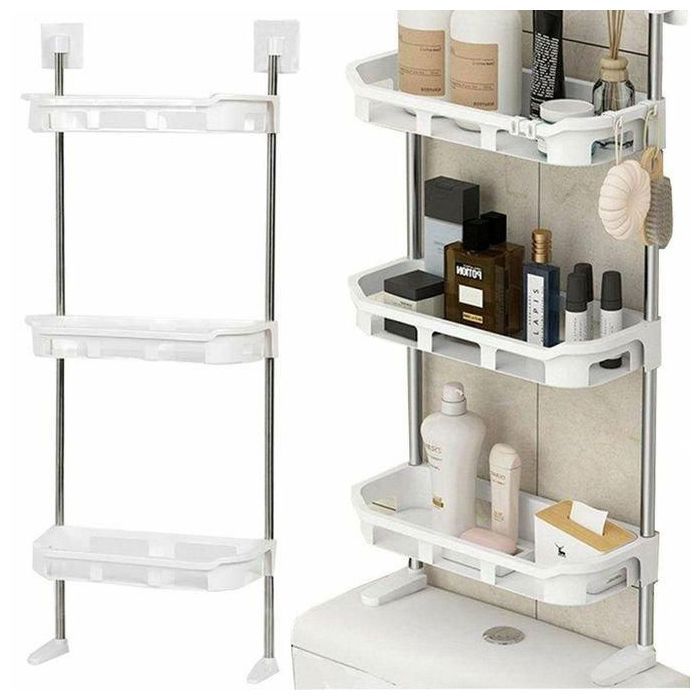 Étagère - Inox - Salle de Bain - 3 Niveaux - Télescopique - Sans Perçage
