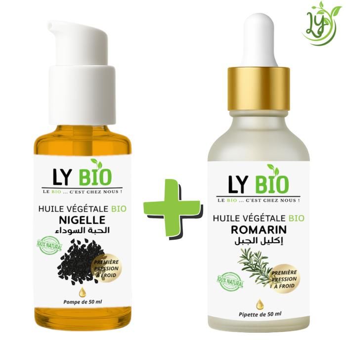 Pack d'huiles végétales - LYBIO - Huile de nigelle 50ml - Huile de romarin 50ml - Soin naturel complet