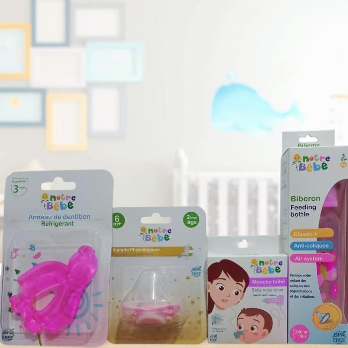 Pack nourissant Fille - Anneau de Dentition + Biberon + Mouche bébé + Sucette