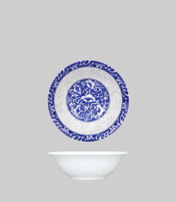 bol à salade rond en porc avec rebord bleu 17,8cm