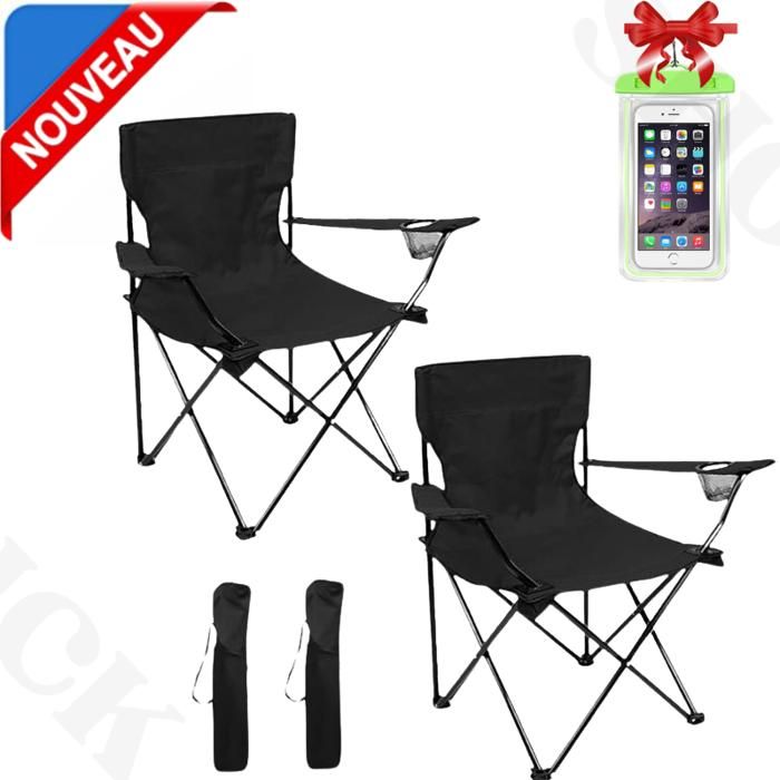 2 Chaises Plage, Pêche Pliables Fauteuil Camping plus porte-Bouteille et sachet,Vert + Etui Etanche