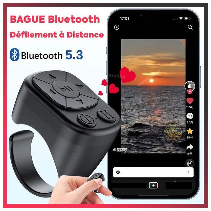 Bague Bluetooth Scrolling Ring – Télécommande Tactile pour TikTok, Contrôle Musique & Vidéo