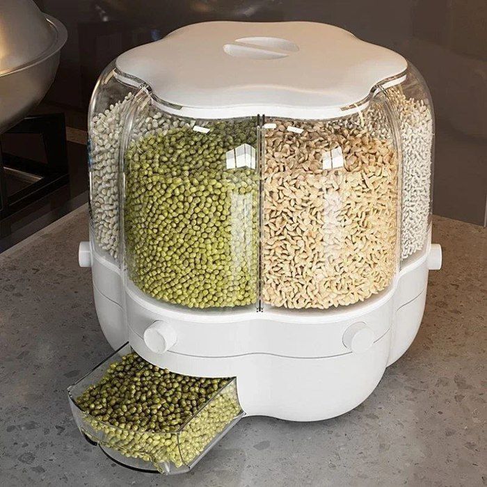 Distributeur Rotatif de Céréales et Légumineuses – Boîte de Rangement Alimentaire à Compartiments Multiples