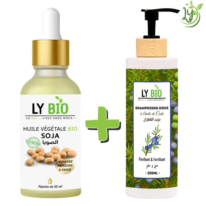LYBIO PACK HUILE SOJA 50ML - PIPETTE + SHAMPOOING A L'HUILE DE CADE 200ML - PURIFIANT & FORTIFIANT