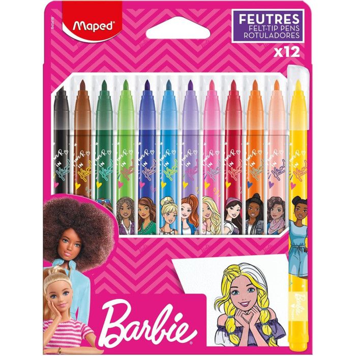 Feutres - MAPED - BARBIE - 12 feutres - Pointe ogive 2,8mm - Encre lavable