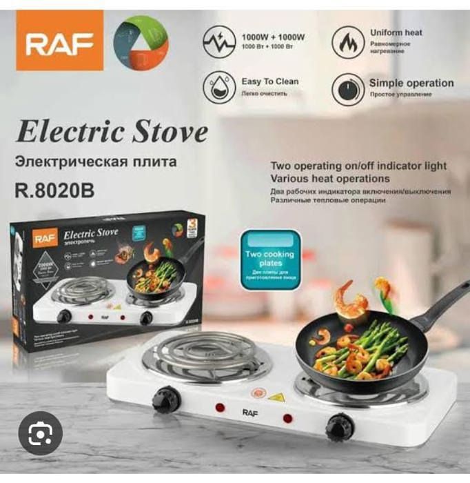2in1 Cuisinière électrique RIF Plaque chauffante double en acier inoxydable 2000W Contrôle de température réglable sur cinq niveaux