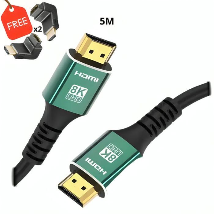 Cable HDMI 8k 5M + Deux Adaptateur HDMI Male / Femelle GRATUIT