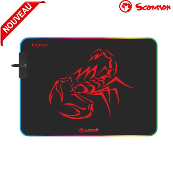 TAPIS DE SOURIS GAMING MARVO SCORPION MG08  MOYEN AVEC LED RGB 350 x 250 x 3 mm
